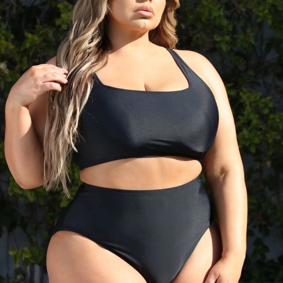 SET! Women's 2 PIECE Maui bikini tank top 1X, high-rise bikini bottom 2X BLACK - Picture 13 of 13